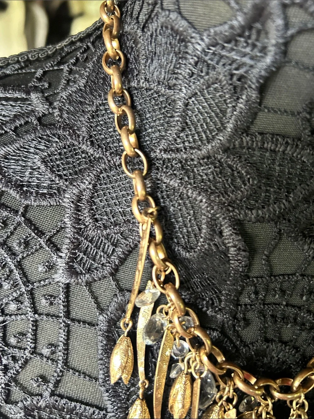 J. Crew 2012 Large Flowering Vine Necklace Gold Tassel Fringe Pendant